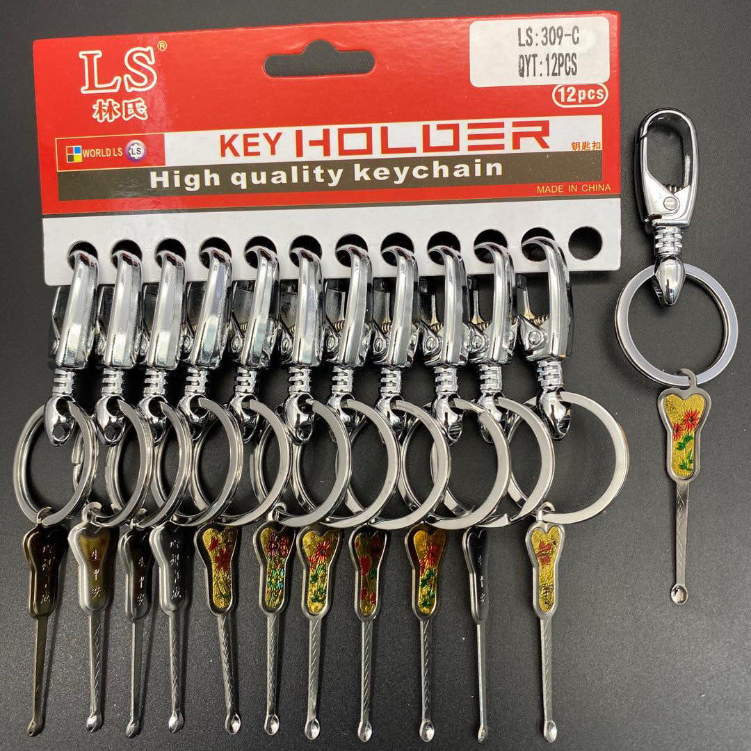 Wholesale of 12 One Card Sets with Ear Dug Zinc Alloy Keychains